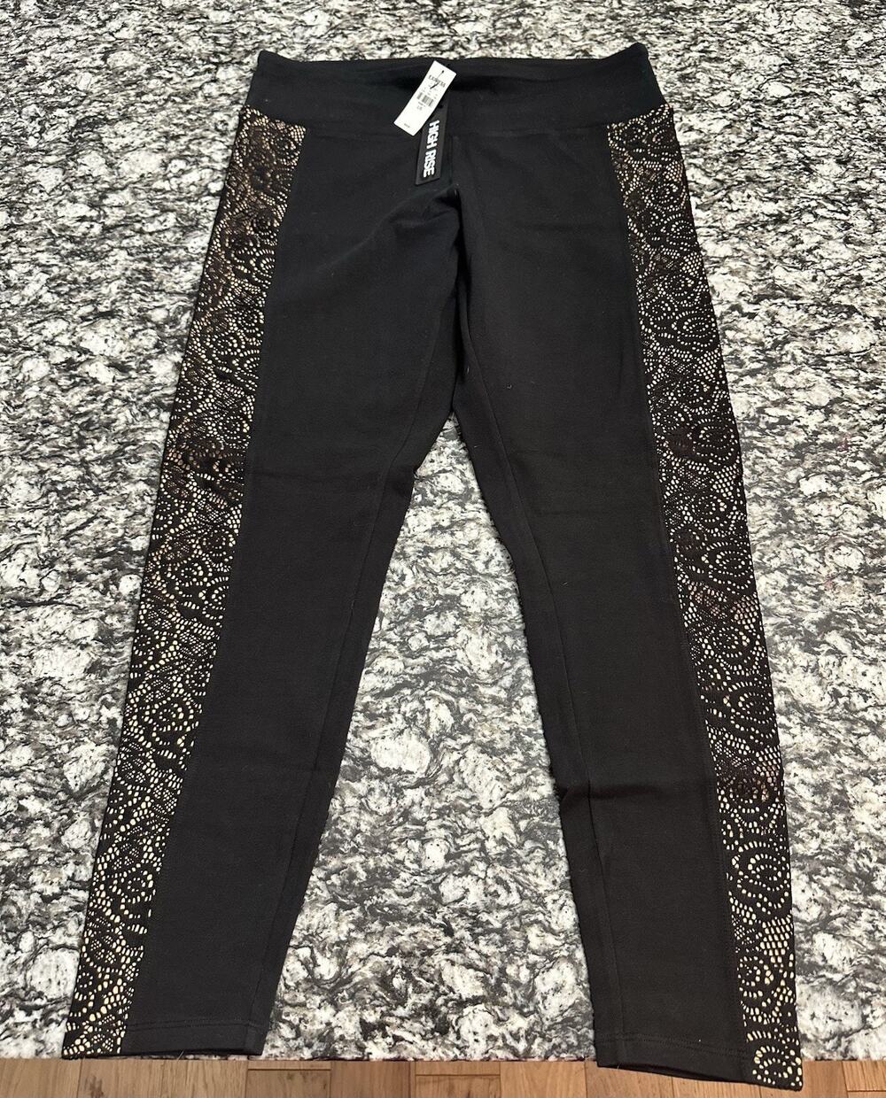 NWT New EXPRESS Women's Large Reg Black Leggings Pants High Rise Lace Look